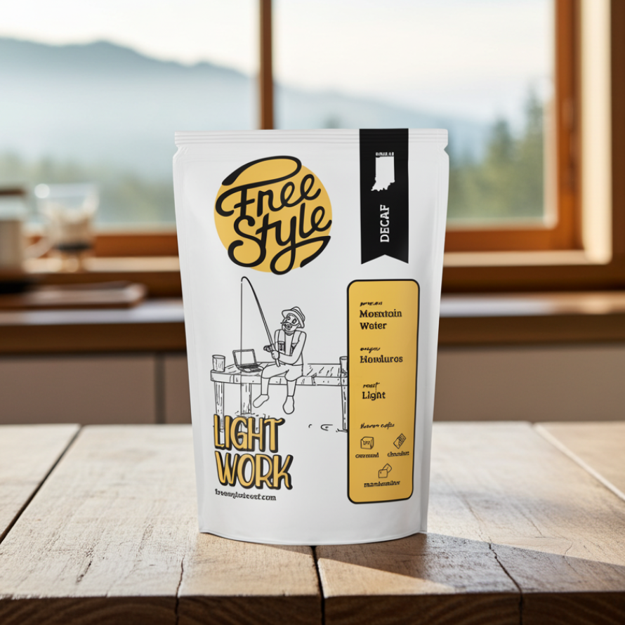 Light-colored cup of Freestyle Decaf Coffee from Founder's Favorites collection, showcasing a smooth decaffeinated coffee beverage.